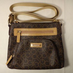 Calvin Klein Brown Monogram Crossbody Messenger Shoulder Bag Purse Logo Organize